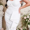 Cheap Lavish Alice Eden Curve Off Shoulder Ruffle Midi Dress In White