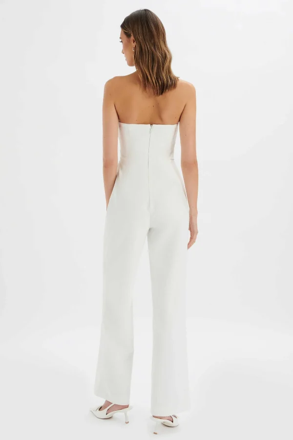 Sale Lavish Alice Elara Asymmetric Pleated Frill Straight Leg Jumpsuit In White