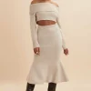 Flash Sale Lavish Alice Eleni Knitted Wool Fit & Flare Midi Skirt In Stone