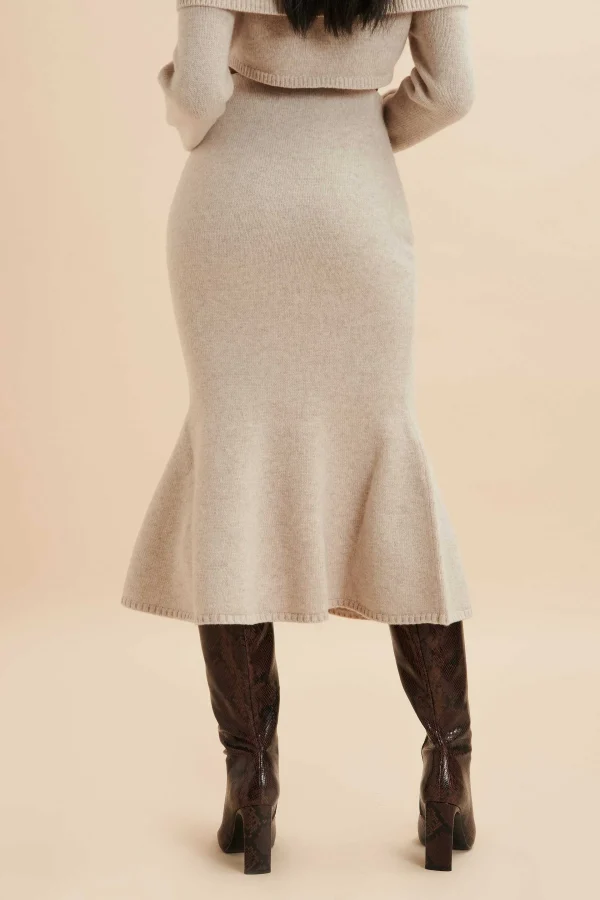 Flash Sale Lavish Alice Eleni Knitted Wool Fit & Flare Midi Skirt In Stone