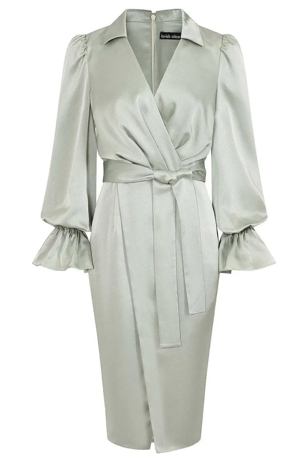 Best Lavish Alice Elise Satin Wrap Shirt Dress In Sage