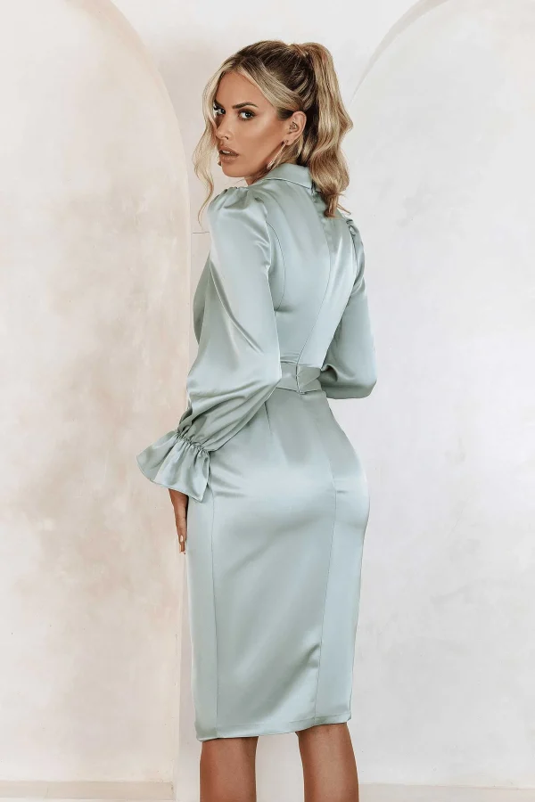 Best Lavish Alice Elise Satin Wrap Shirt Dress In Sage