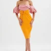 Discount Lavish Alice Eliza Colour Block Twisted Midi Dress In Pink & Papaya