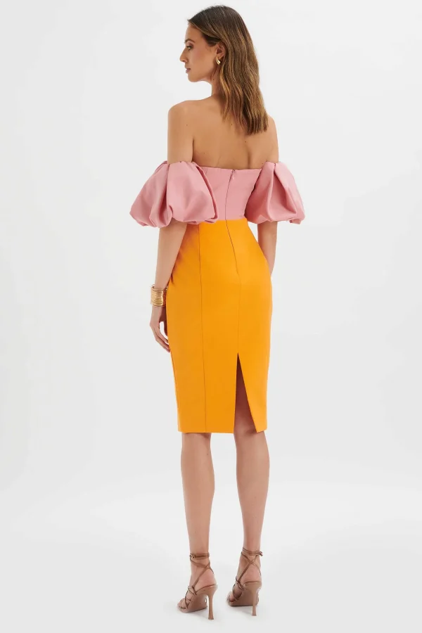 Discount Lavish Alice Eliza Colour Block Twisted Midi Dress In Pink & Papaya