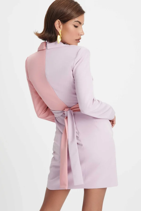 Hot Lavish Alice Ellie Colour Block Blazer Wrap Mini Dress In Lilac & Pink