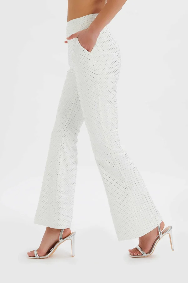 Outlet Lavish Alice Ellisa Crystal Embellished Fit And Flare Trouser In White