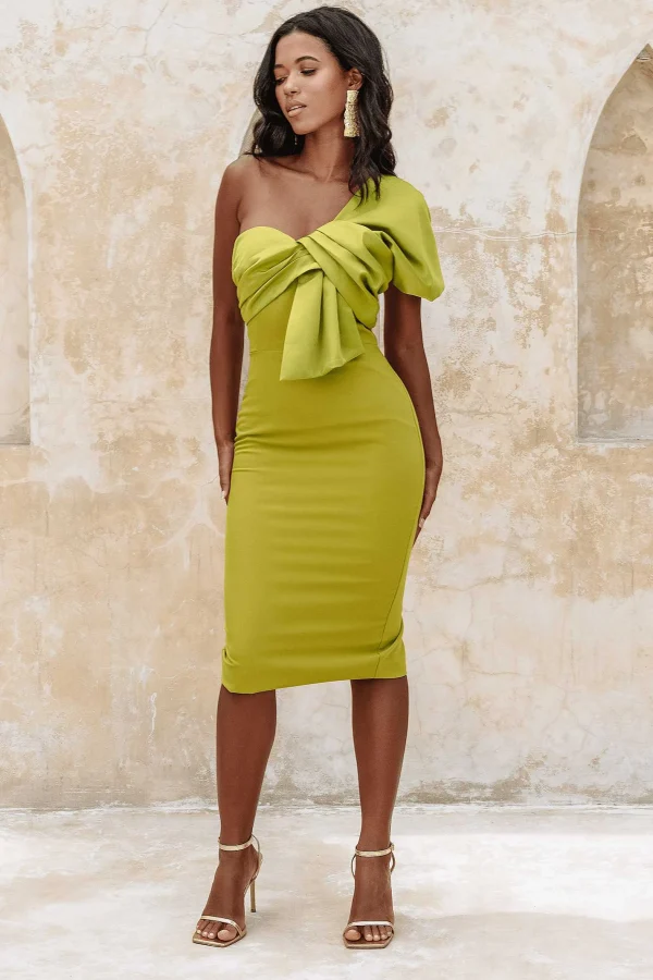 Fashion Lavish Alice Elsie Twist Front One Shoulder In Olive Green