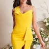 Fashion Lavish Alice Emma Cowl Neck Midi Wrap Dress In Yellow