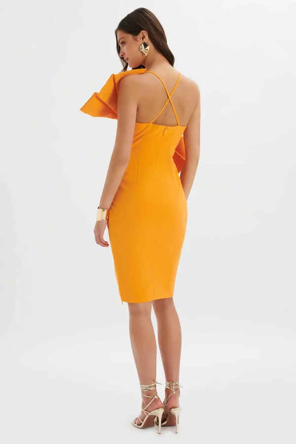 Cheap Lavish Alice Esther Bow Detail Wrap Skirt Midi Dress In Orange