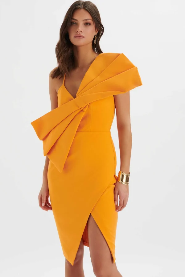 Cheap Lavish Alice Esther Bow Detail Wrap Skirt Midi Dress In Orange