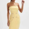 New Lavish Alice Fluer Bandeau Tailored Midi Dress In Pastel Yellow