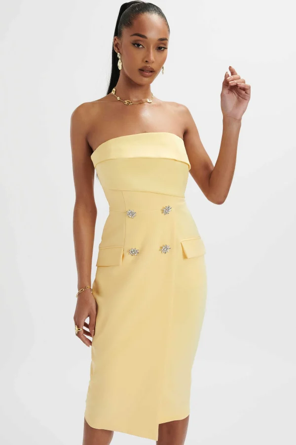 New Lavish Alice Fluer Bandeau Tailored Midi Dress In Pastel Yellow