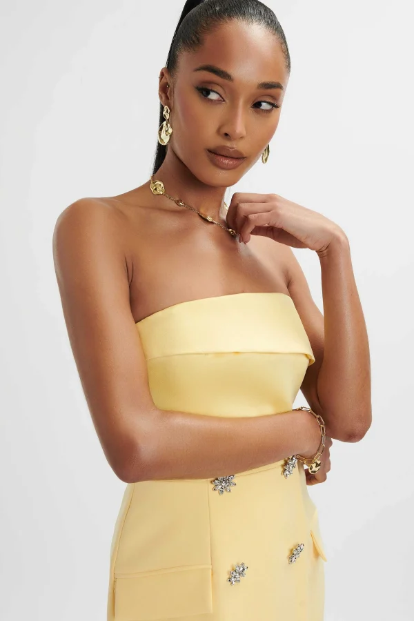 New Lavish Alice Fluer Bandeau Tailored Midi Dress In Pastel Yellow