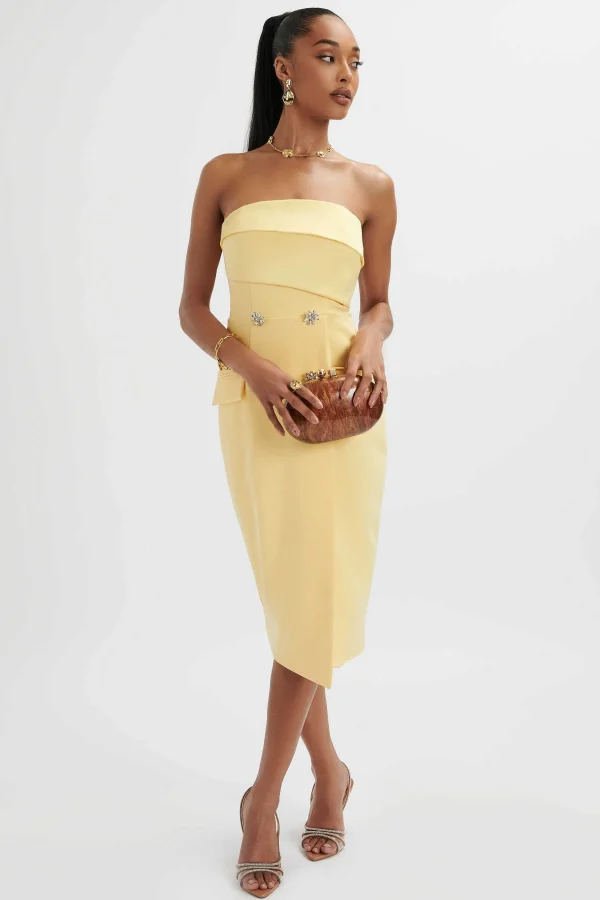 New Lavish Alice Fluer Bandeau Tailored Midi Dress In Pastel Yellow