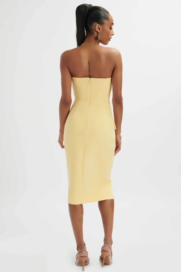 New Lavish Alice Fluer Bandeau Tailored Midi Dress In Pastel Yellow