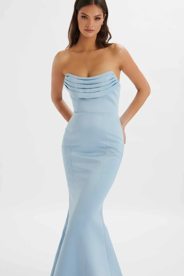 Best Sale Lavish Alice Freya Bonded Satin Cowl Neck Maxi Dress In Dusty Blue