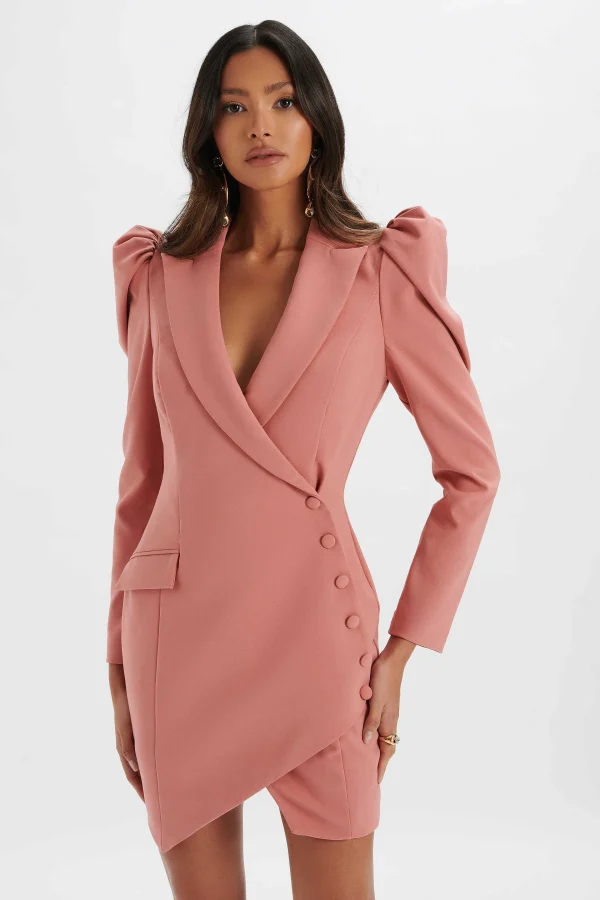 Store Lavish Alice Gracie Puff Sleeve Mini Blazer Dress In Rose