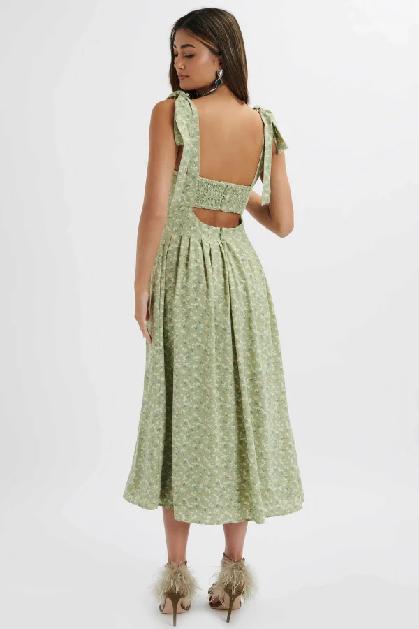 Sale Lavish Alice Halle Micro Button Midi Sundress In Ditsy Floral Sage Green