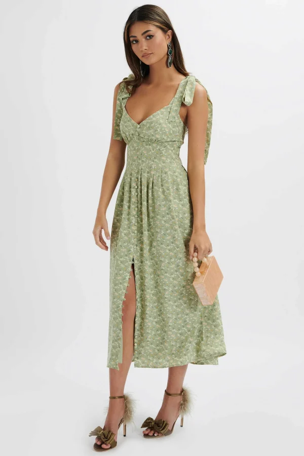 Sale Lavish Alice Halle Micro Button Midi Sundress In Ditsy Floral Sage Green