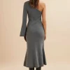 Best Lavish Alice Huda Knitted Asymmetric Fit & Flare Midi Dress In Grey