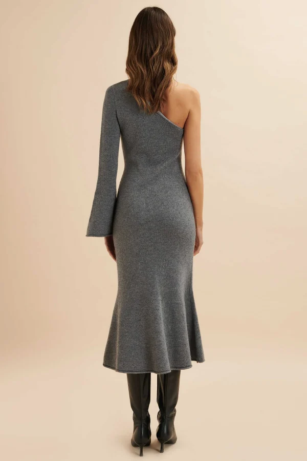 Best Lavish Alice Huda Knitted Asymmetric Fit & Flare Midi Dress In Grey