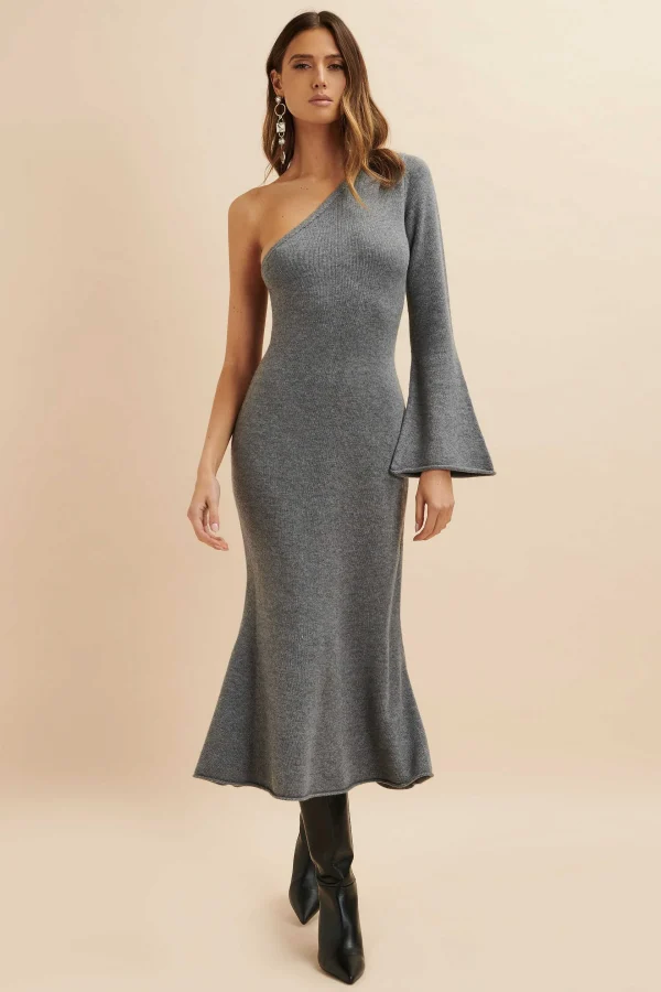 Best Lavish Alice Huda Knitted Asymmetric Fit & Flare Midi Dress In Grey