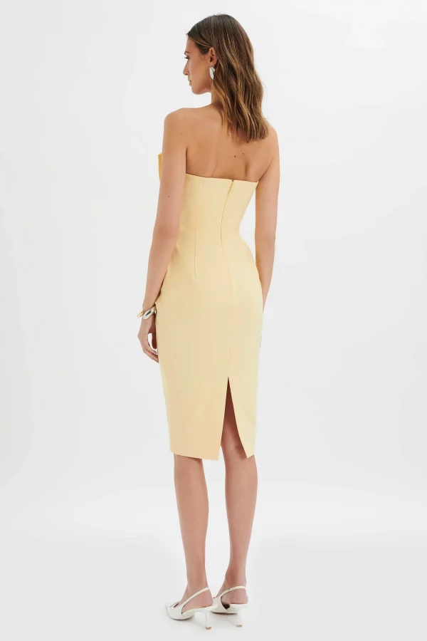 Cheap Lavish Alice Imogene Asymmetric Pleated Frill Detail Midi Dress In Butter Yellow