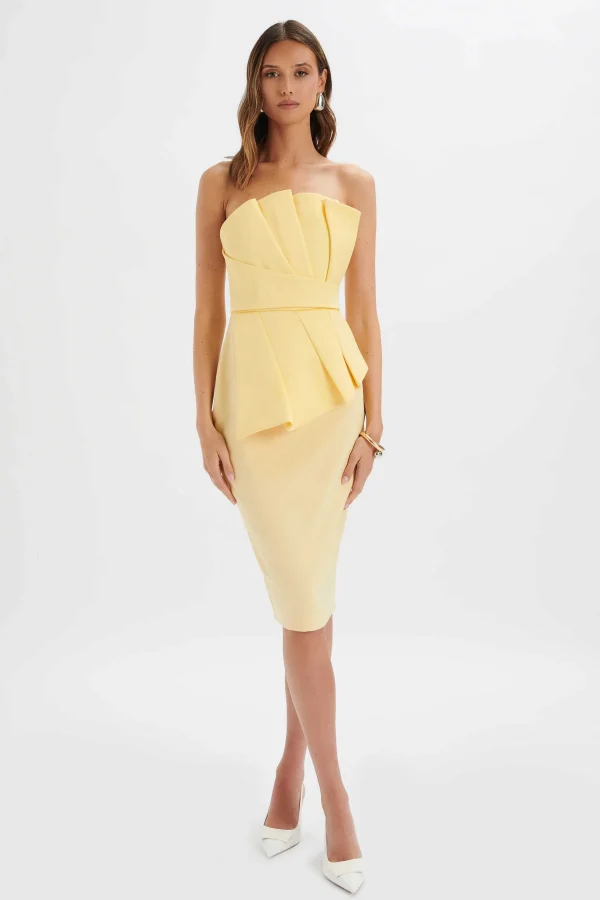 Cheap Lavish Alice Imogene Asymmetric Pleated Frill Detail Midi Dress In Butter Yellow