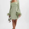 Fashion Lavish Alice Iona Fluted Feather Sleeve Blazer Dress In Sage Green