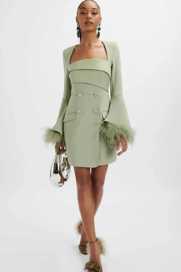 Fashion Lavish Alice Iona Fluted Feather Sleeve Blazer Dress In Sage Green