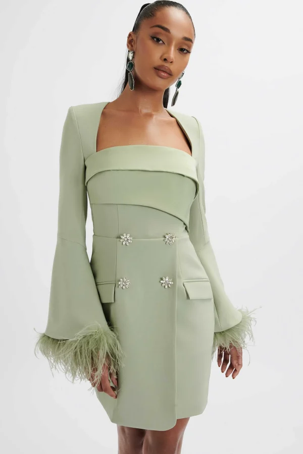 Fashion Lavish Alice Iona Fluted Feather Sleeve Blazer Dress In Sage Green