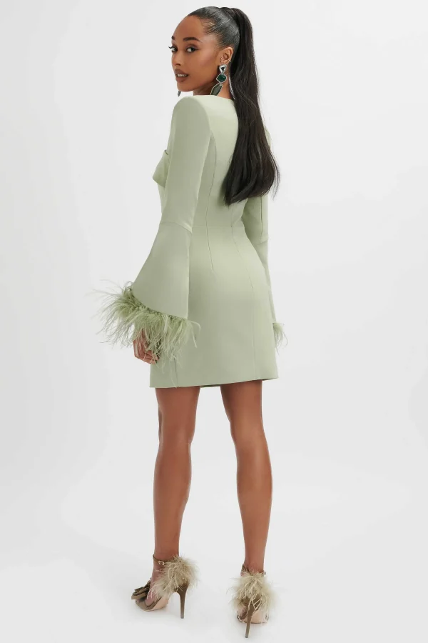 Fashion Lavish Alice Iona Fluted Feather Sleeve Blazer Dress In Sage Green