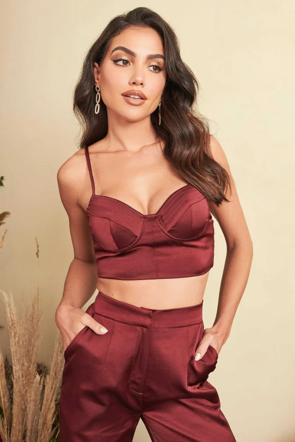 Flash Sale Lavish Alice Iris Bonded Satin Stitch Detail Bralette In Burgundy