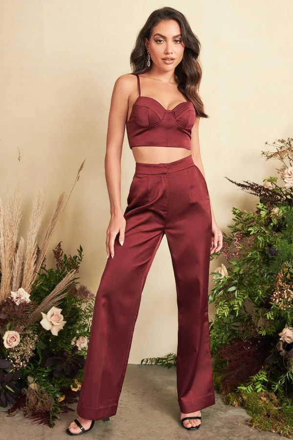 Flash Sale Lavish Alice Iris Bonded Satin Stitch Detail Bralette In Burgundy