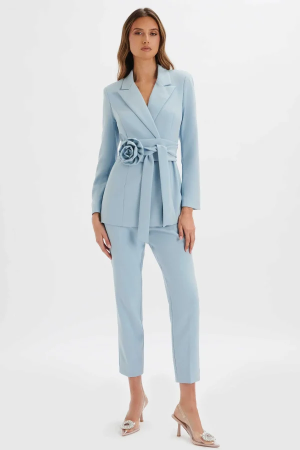 Sale Lavish Alice Jasmin Obi Belt Blazer With Flower Detail In Cornflower Blue