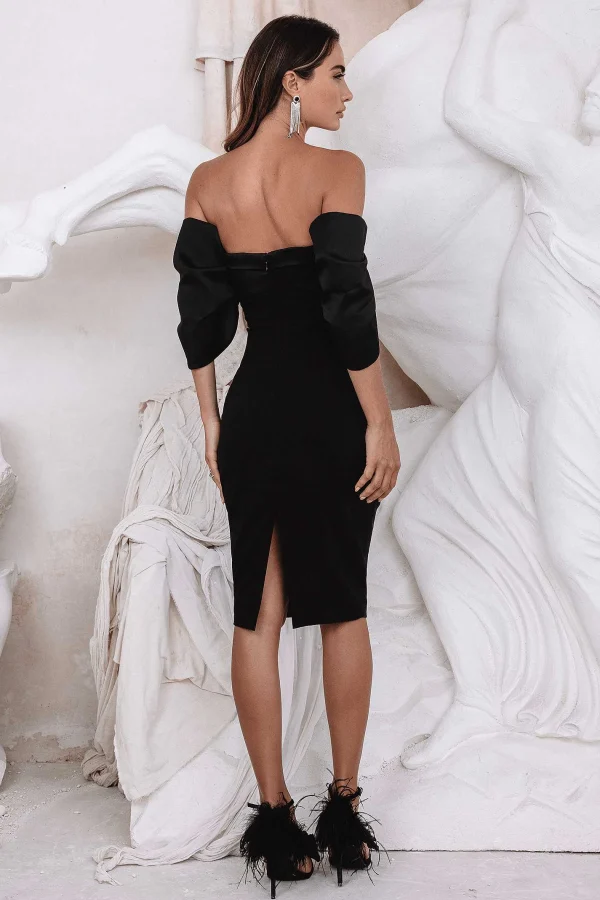 Hot Lavish Alice Jasmine Voluminous Bardot Sleeve Midi Dress In Black