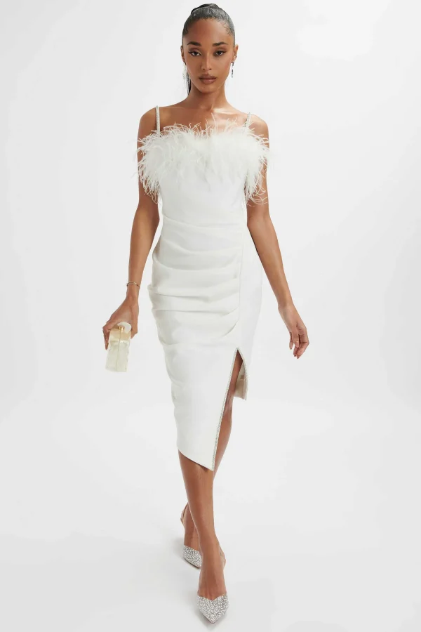 Clearance Lavish Alice Jessica Feather Bandeau Pleated Midi Dress In White