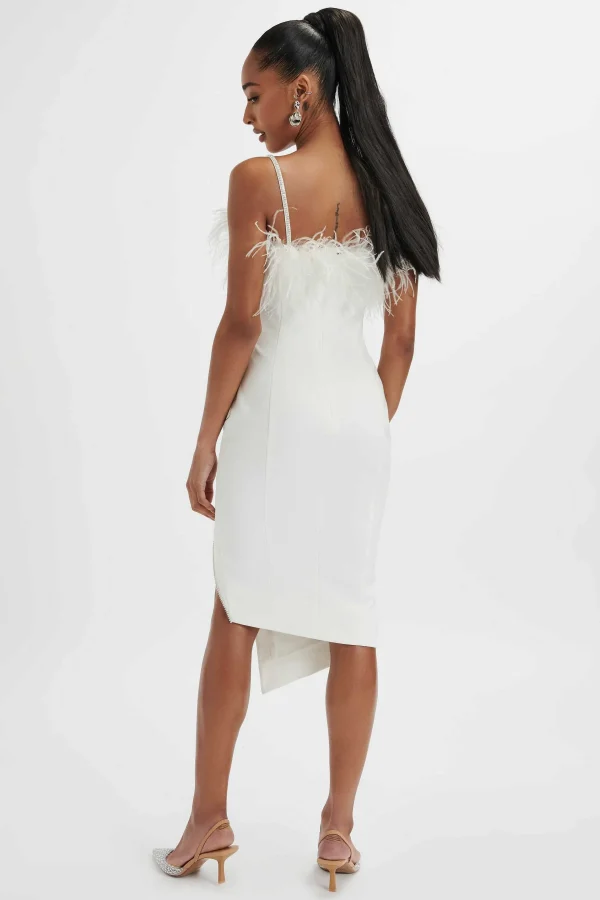 Clearance Lavish Alice Jessica Feather Bandeau Pleated Midi Dress In White