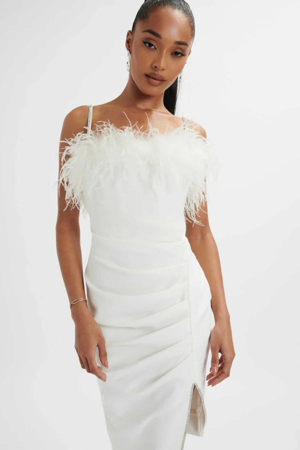 Clearance Lavish Alice Jessica Feather Bandeau Pleated Midi Dress In White