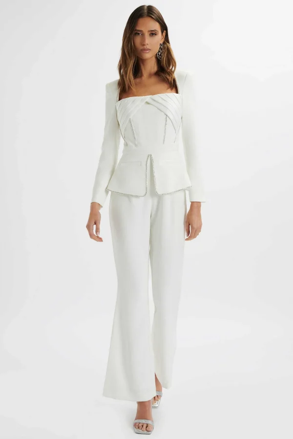 Online Lavish Alice Jessie Diamante Trim Tailored Jumpsuit In White