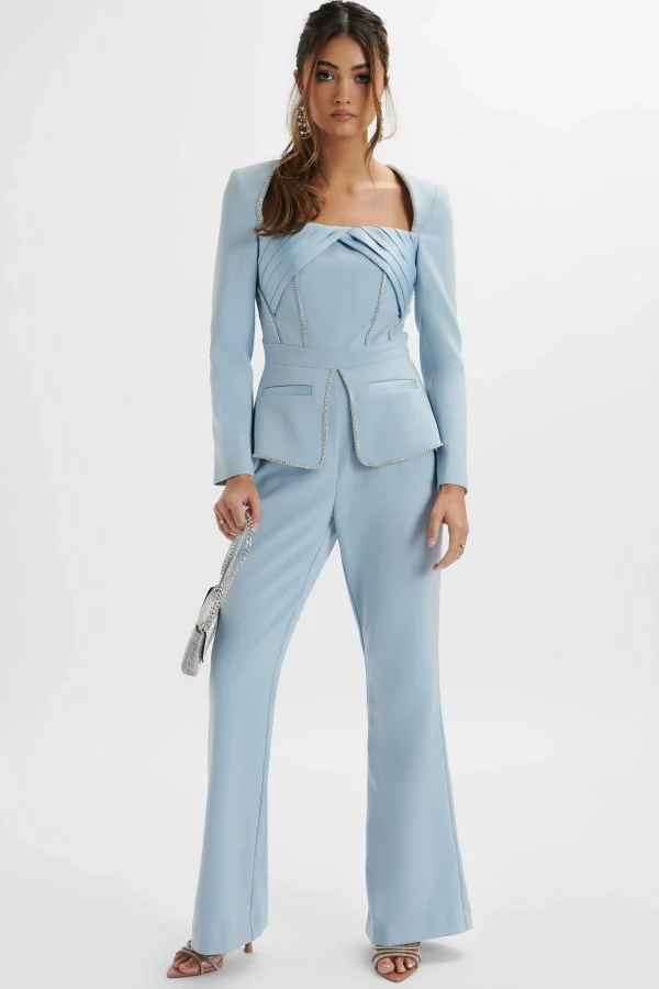 Outlet Lavish Alice Jessie Diamante Trim Tailored Jumpsuit In Pastel Blue