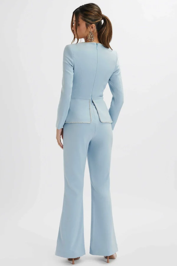 Outlet Lavish Alice Jessie Diamante Trim Tailored Jumpsuit In Pastel Blue