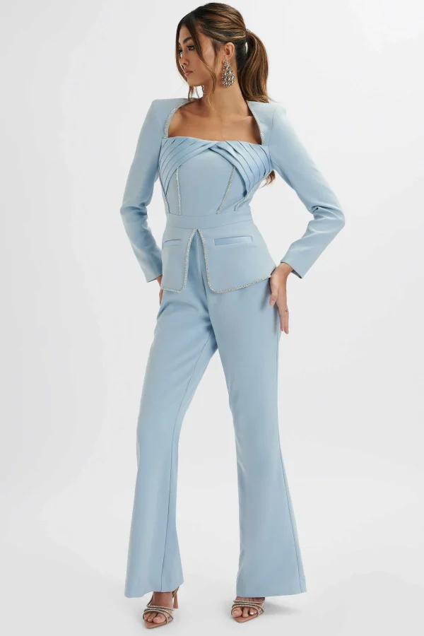 Outlet Lavish Alice Jessie Diamante Trim Tailored Jumpsuit In Pastel Blue