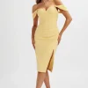 Discount Lavish Alice Julia Pleated Bardot Midi Dress In Yellow