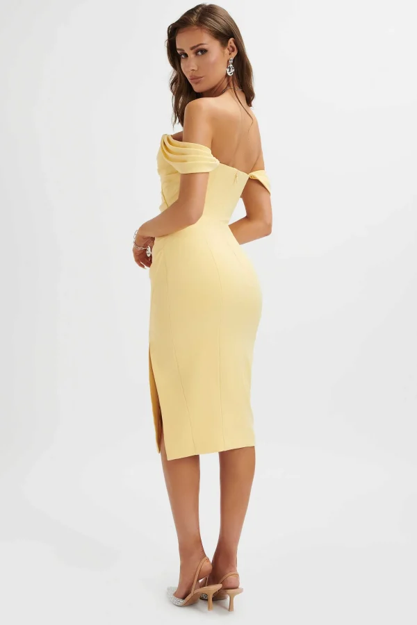 Discount Lavish Alice Julia Pleated Bardot Midi Dress In Yellow