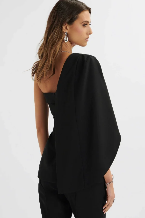 Cheap Lavish Alice Juno Obi Belted Asymmetric Cape Blazer In Black