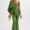 Online Lavish Alice Juno Obi Belted Asymmetric Cape Blazer In Green