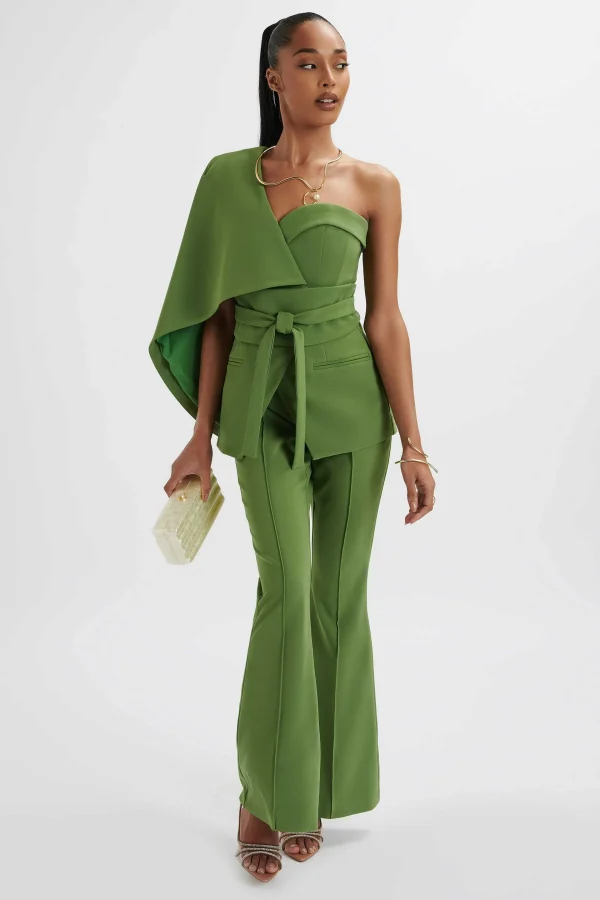 Online Lavish Alice Juno Obi Belted Asymmetric Cape Blazer In Green