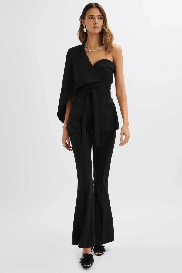 Cheap Lavish Alice Juno Obi Belted Asymmetric Cape Blazer In Black