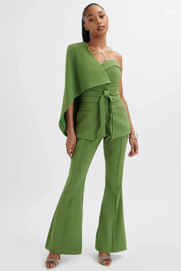 Online Lavish Alice Juno Obi Belted Asymmetric Cape Blazer In Green